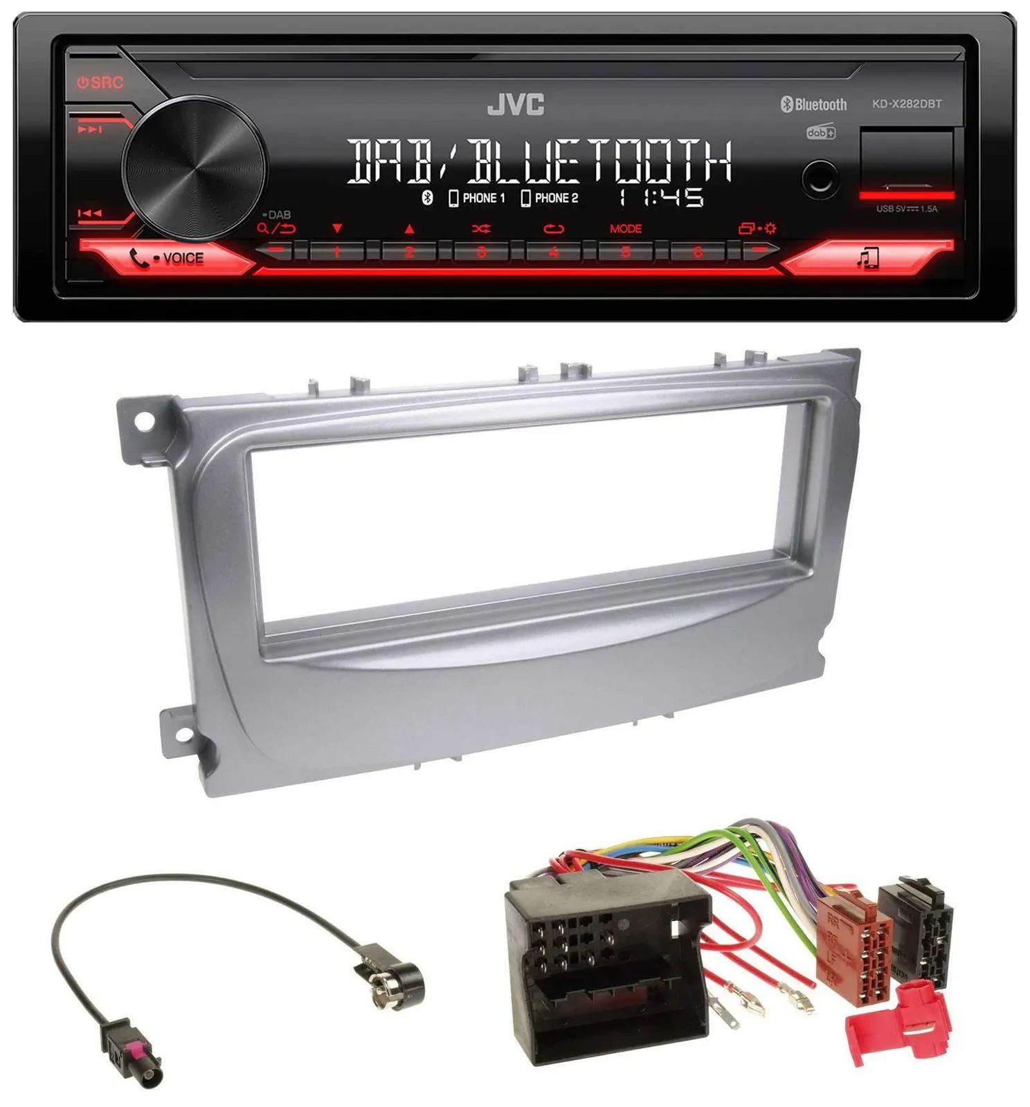 JVC Bluetooth USB DAB MP3 Autoradio für Ford Galaxy C-Max Focus ab 2007 silber