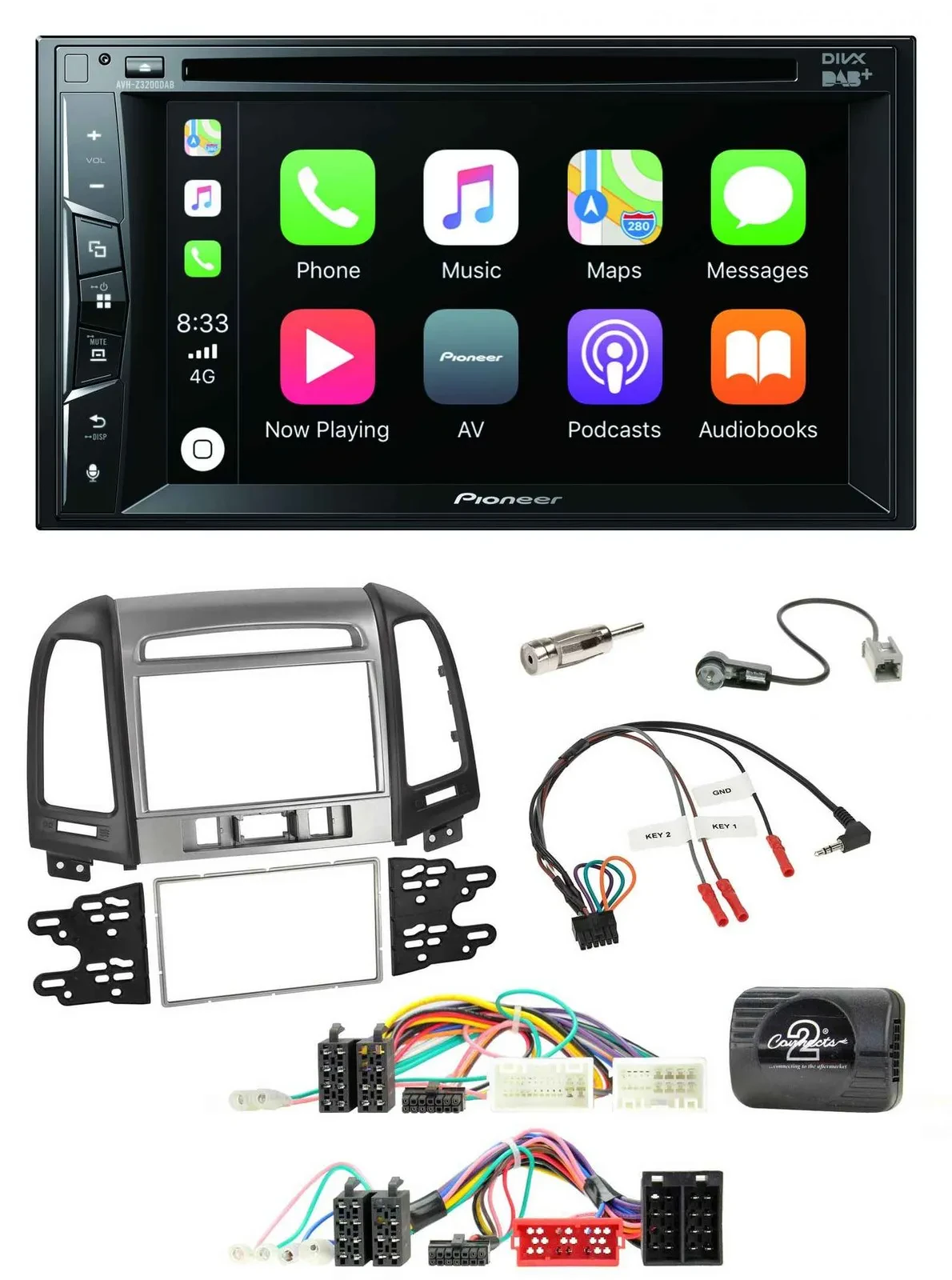 Pioneer Lenkrad USB DVD Bluetooth DAB 2DIN Autoradio für Hyundai Santa Fe 10-12