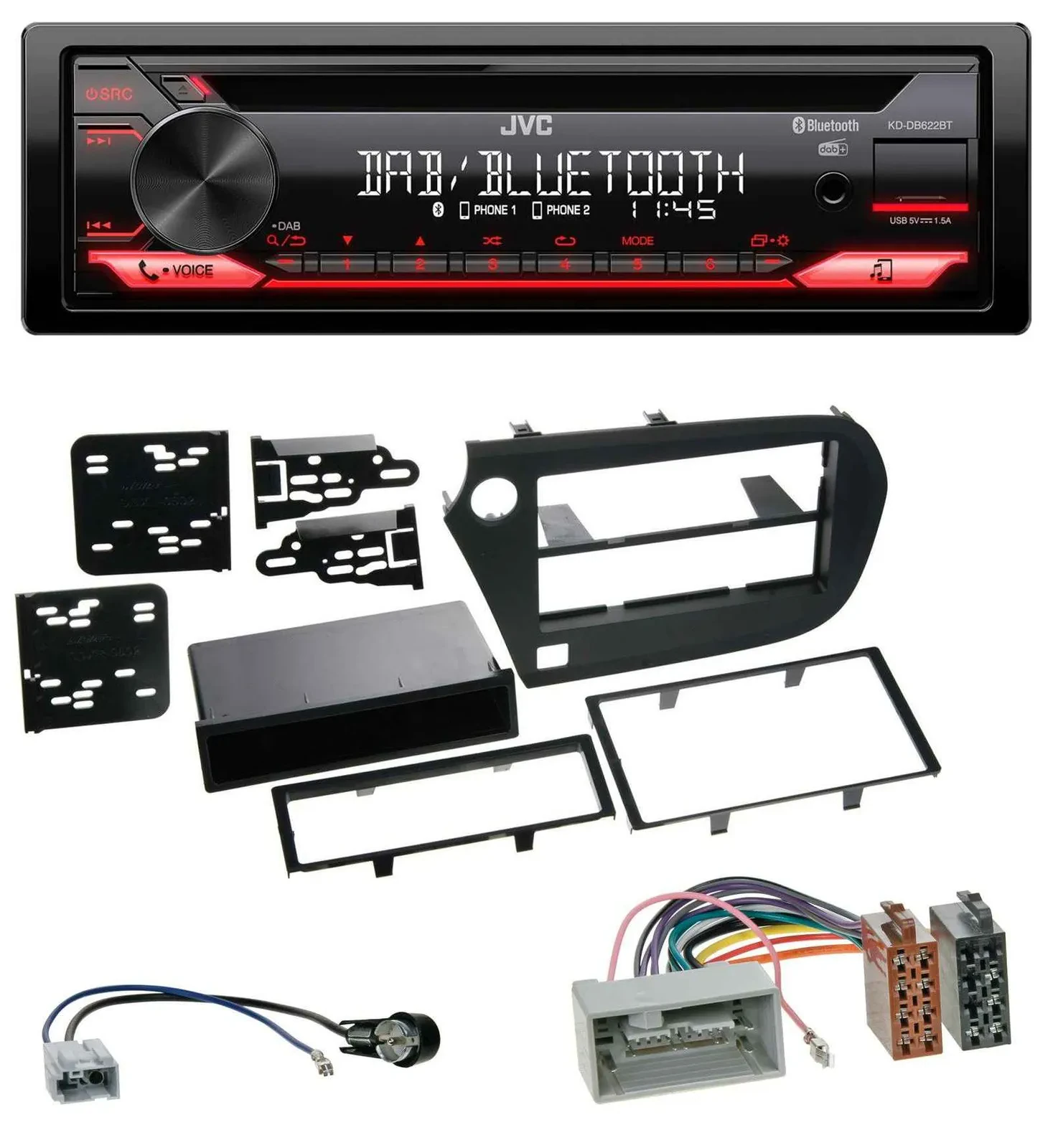 JVC CD DAB USB Bluetooth MP3 Autoradio für Honda Insight (ZE2, 2009-2013)