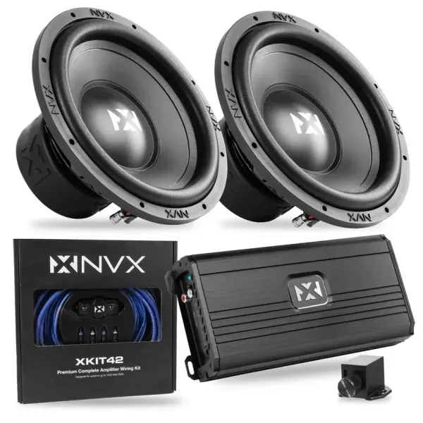NVX NSW124v3 12" Subwoofer + Monoblock Amplifier with Wiring Kits