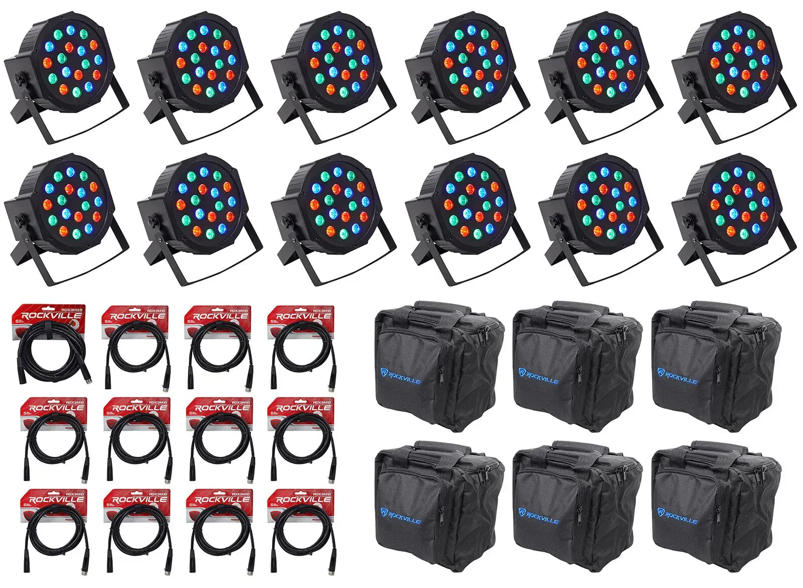 Светодиодный прибор Rockville RockPAR50 LED RGB с аксессуарами (12 штук)