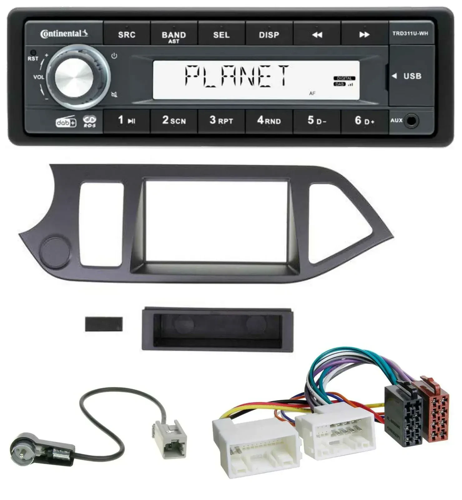 Continental MP3 AUX USB DAB 1DIN Autoradio für Kia Picanto ab 2011 ohne Start-St