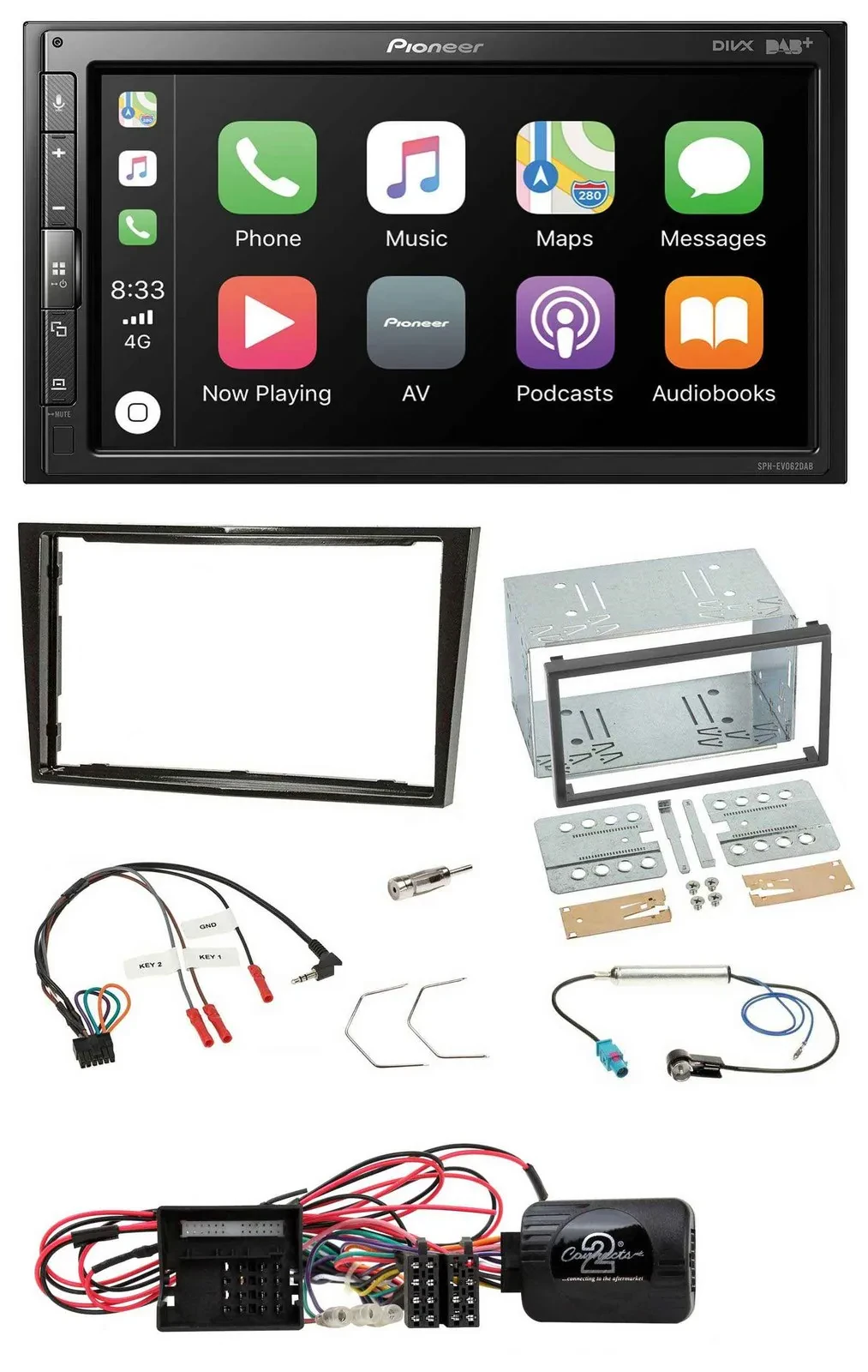 Автомагнитола Pioneer 2DIN DAB, Bluetooth, USB для Opel Corsa D, черный (рояльный лак)