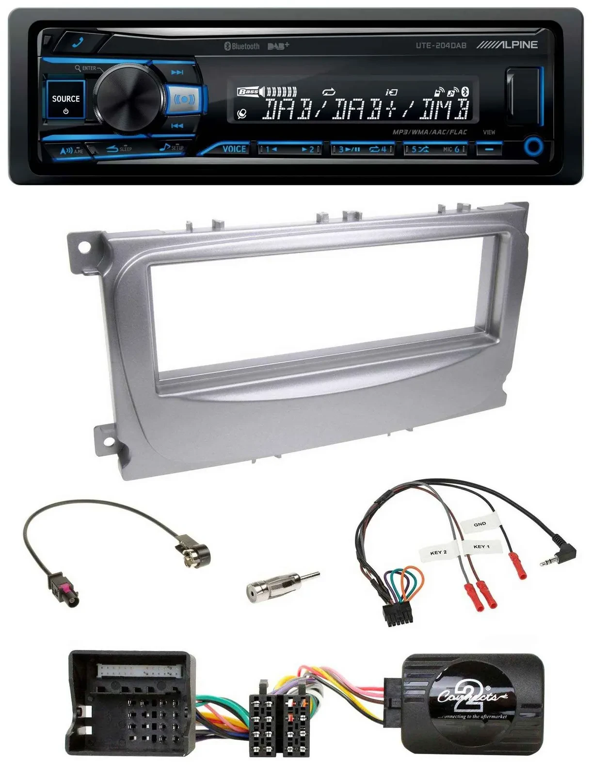 Автомагнитола для Ford S‑Max/Mondeo 2007–2014 Alpine USB, Bluetooth, DAB, серебристая