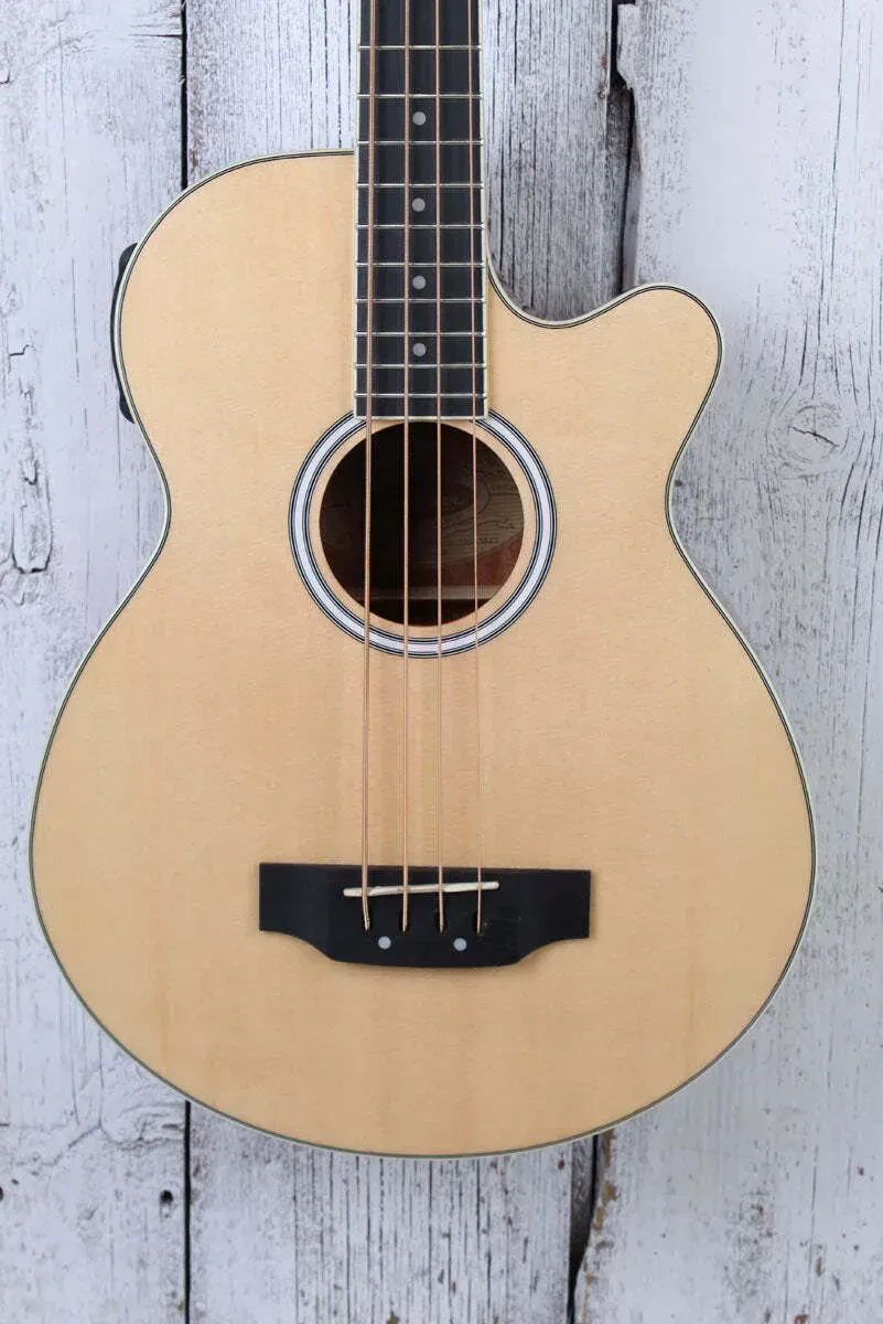 Washburn AB5 4 String Cutaway Acoustic Electric Bass Guitar Natural with Gig Bag