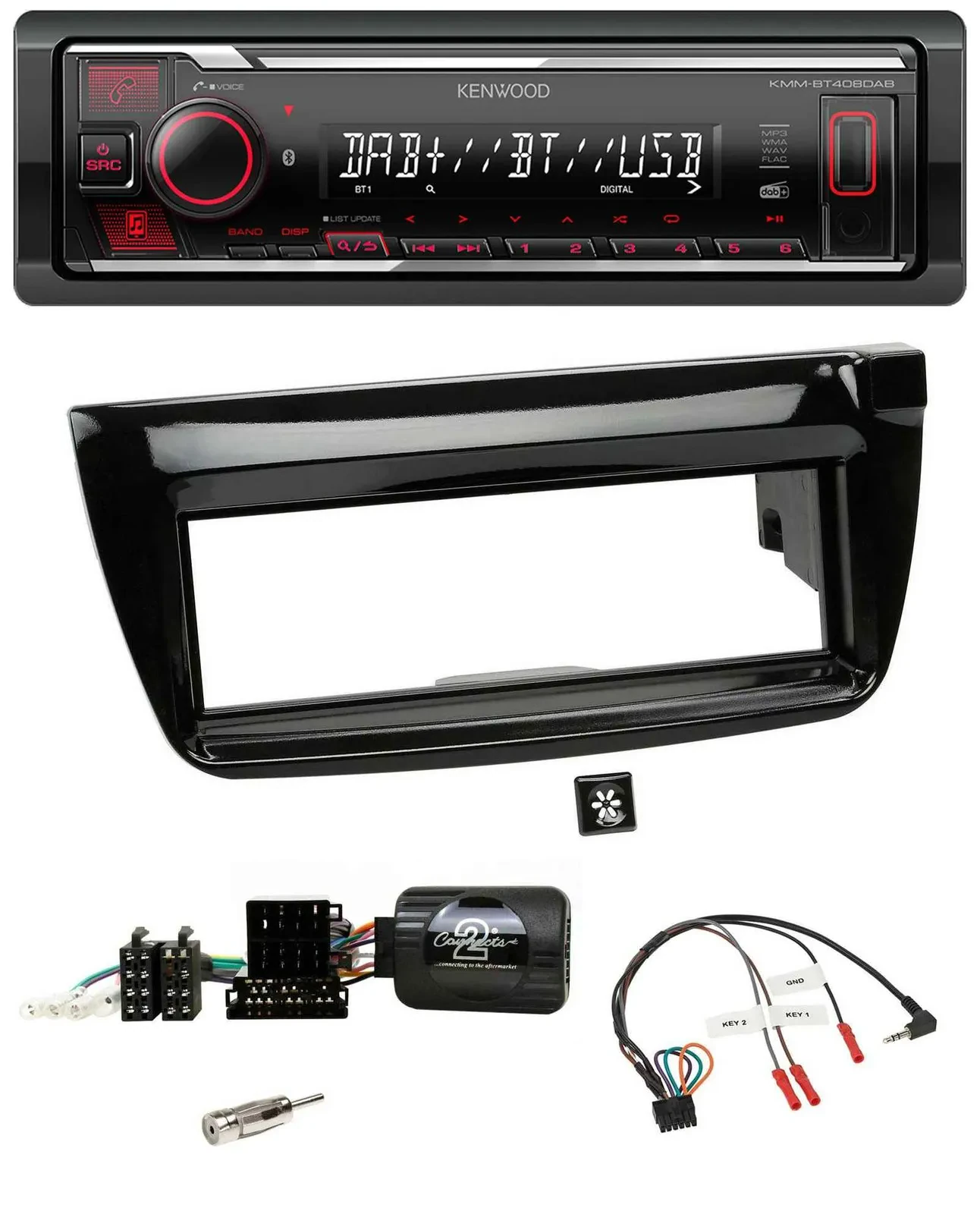 Kenwood Lenkrad Bluetooth USB DAB Autoradio für Fiat Doblo 2012-2015 piano