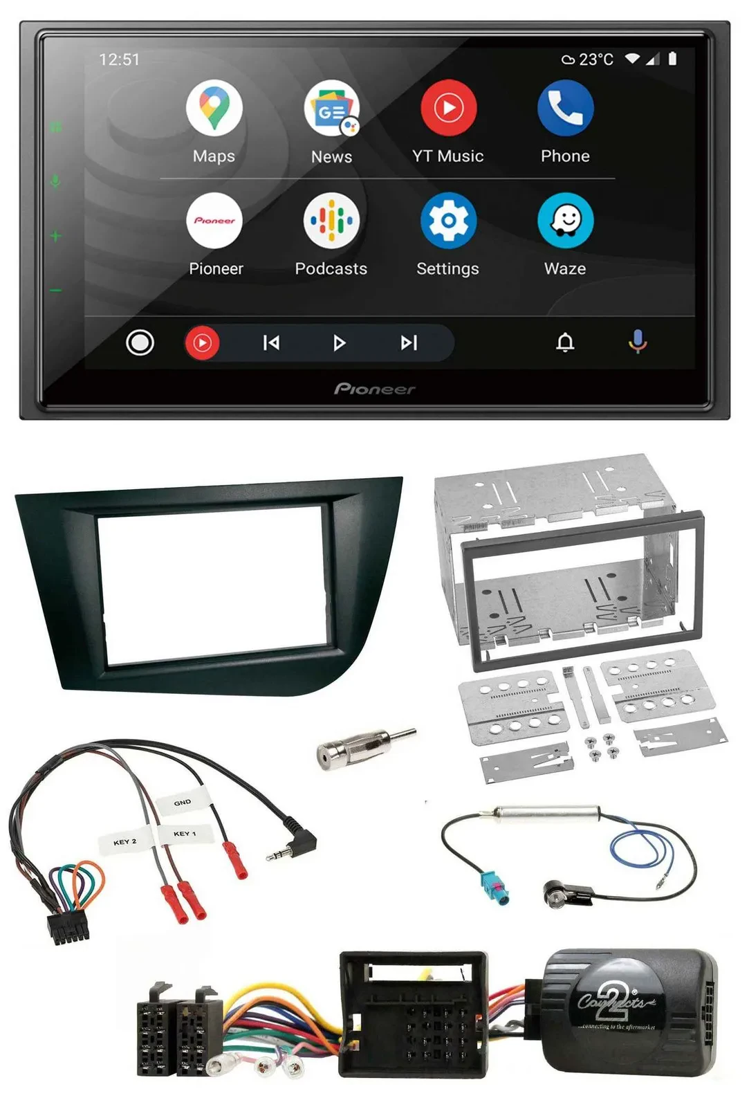 Pioneer USB 2DIN DAB Lenkrad Bluetooth Autoradio für Seat Leon 2005-2009 schwarz
