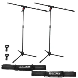 Professional Microphone Stand Pair w 2 Mic Clips, Detachable Boom & Bags