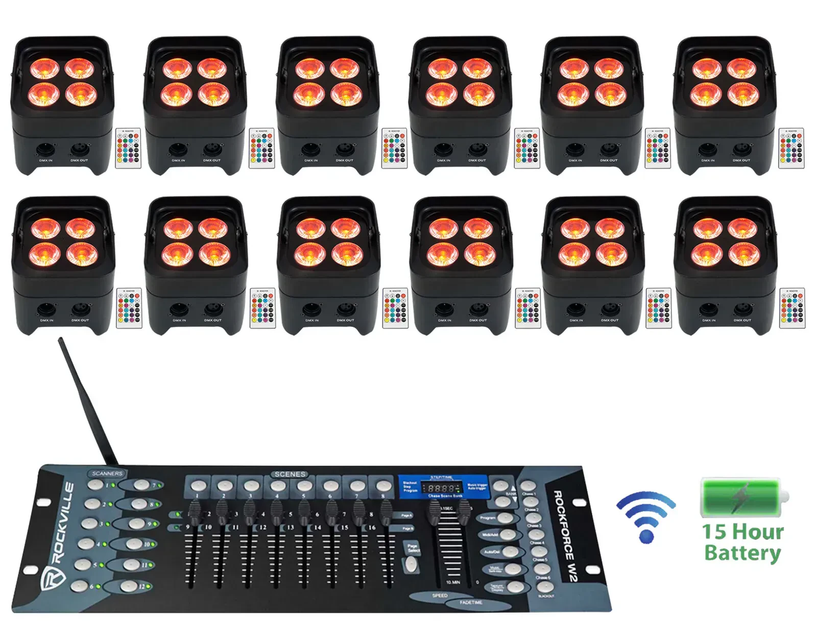 Светодиодный прибор Rockville BEST PAR 50 Black с DMX-контроллером (12 штук)