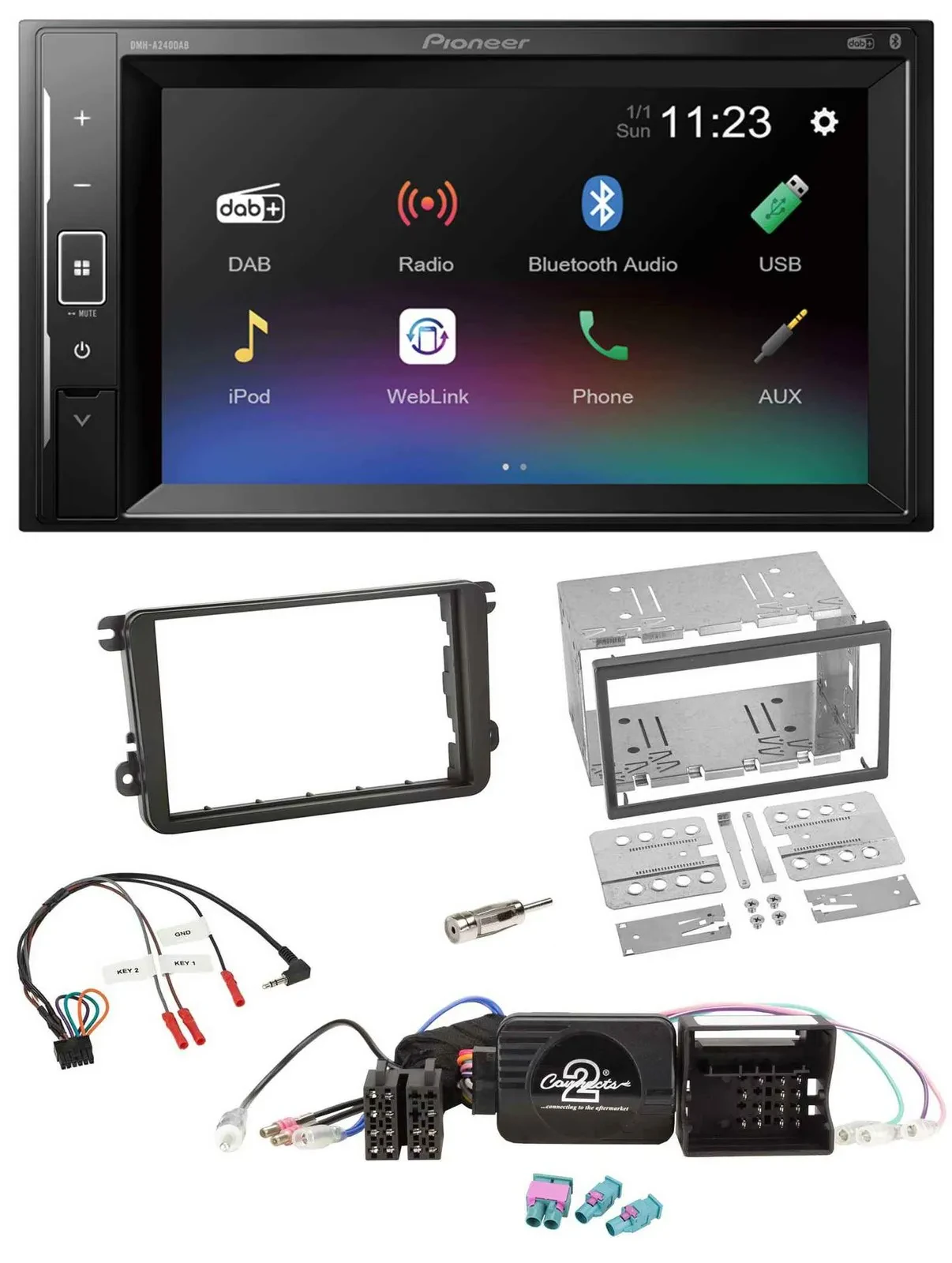 Pioneer DAB Lenkrad 2DIN Bluetooth USB Autoradio für VW Amarok Beetle EOS Caddy