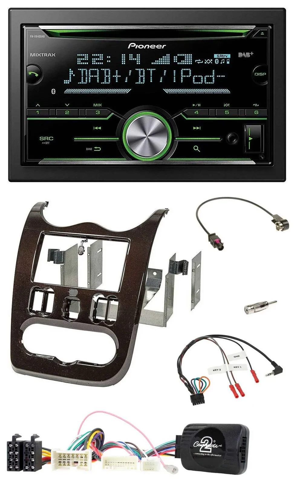 Автомагнитола Pioneer Bluetooth DAB 2 DIN USB CD для Dacia (с 2012), темно-коричневый