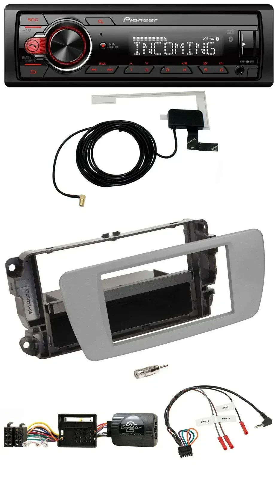 Автомагнитола Pioneer USB DAB Bluetooth для Seat Ibiza, серый, поддержка кнопок на руле