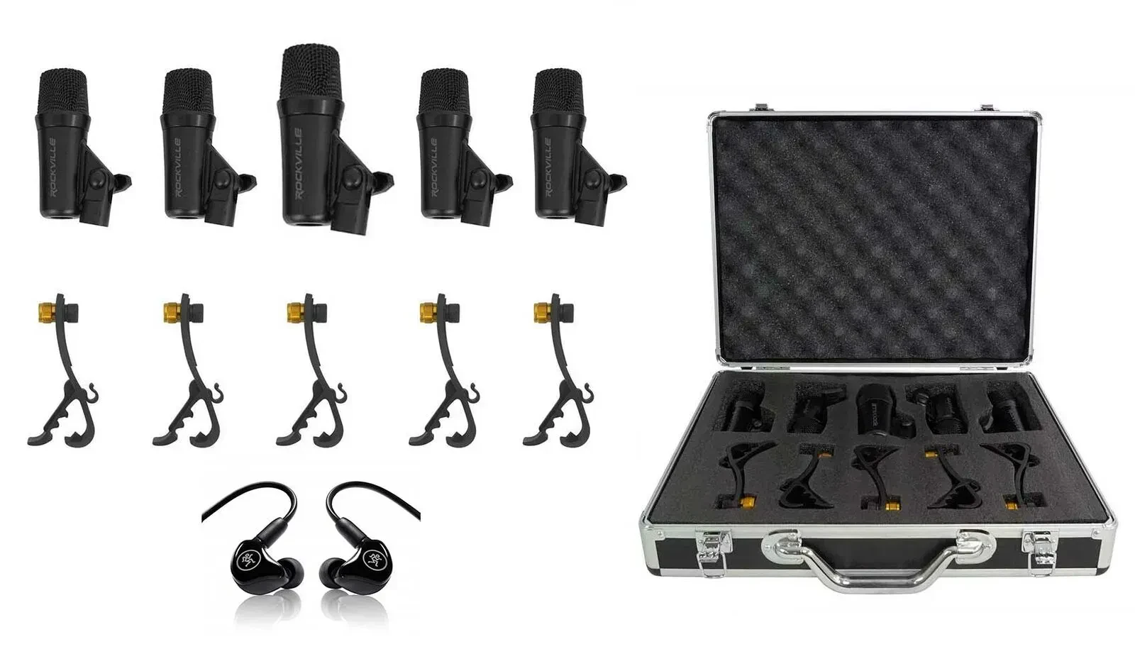 Набор инструментальных микрофонов Rockville PRO-D5 KIT 5 с аксессуарами