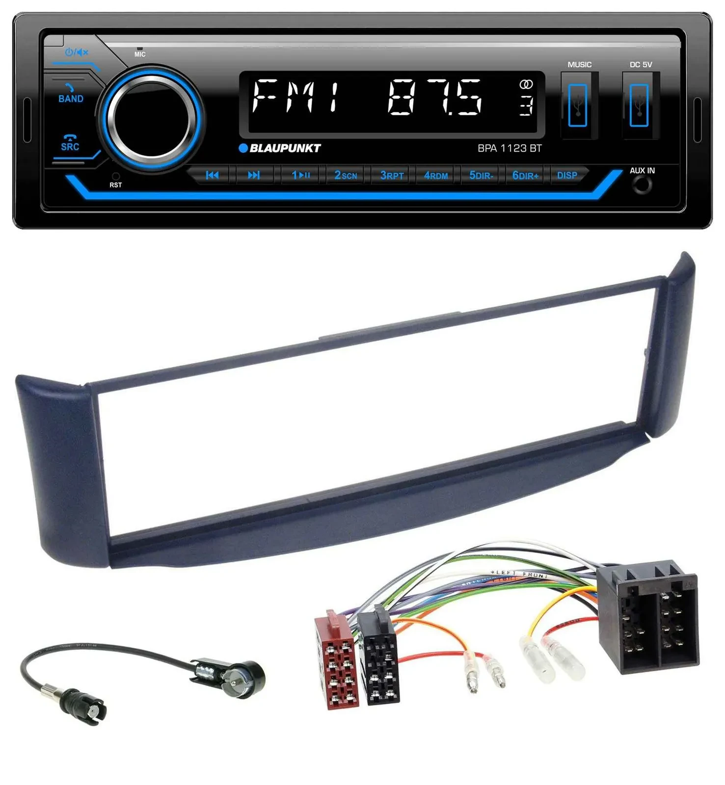 Blaupunkt MP3 Bluetooth USB AUX Autoradio für Smart ForTwo 450 blau ohne Metalls