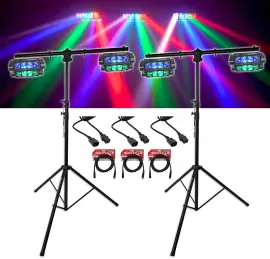 (4) Rockville Spyder LED Beam Moving Head DMX DJ Party Lights+(2) Tripod Stands