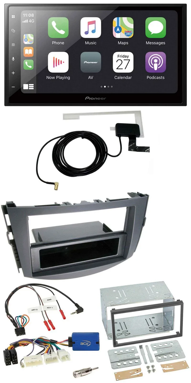 Pioneer USB Lenkrad 2DIN Bluetooth DAB Autoradio für Toyota RAV 4 ab 2011 28 Pin