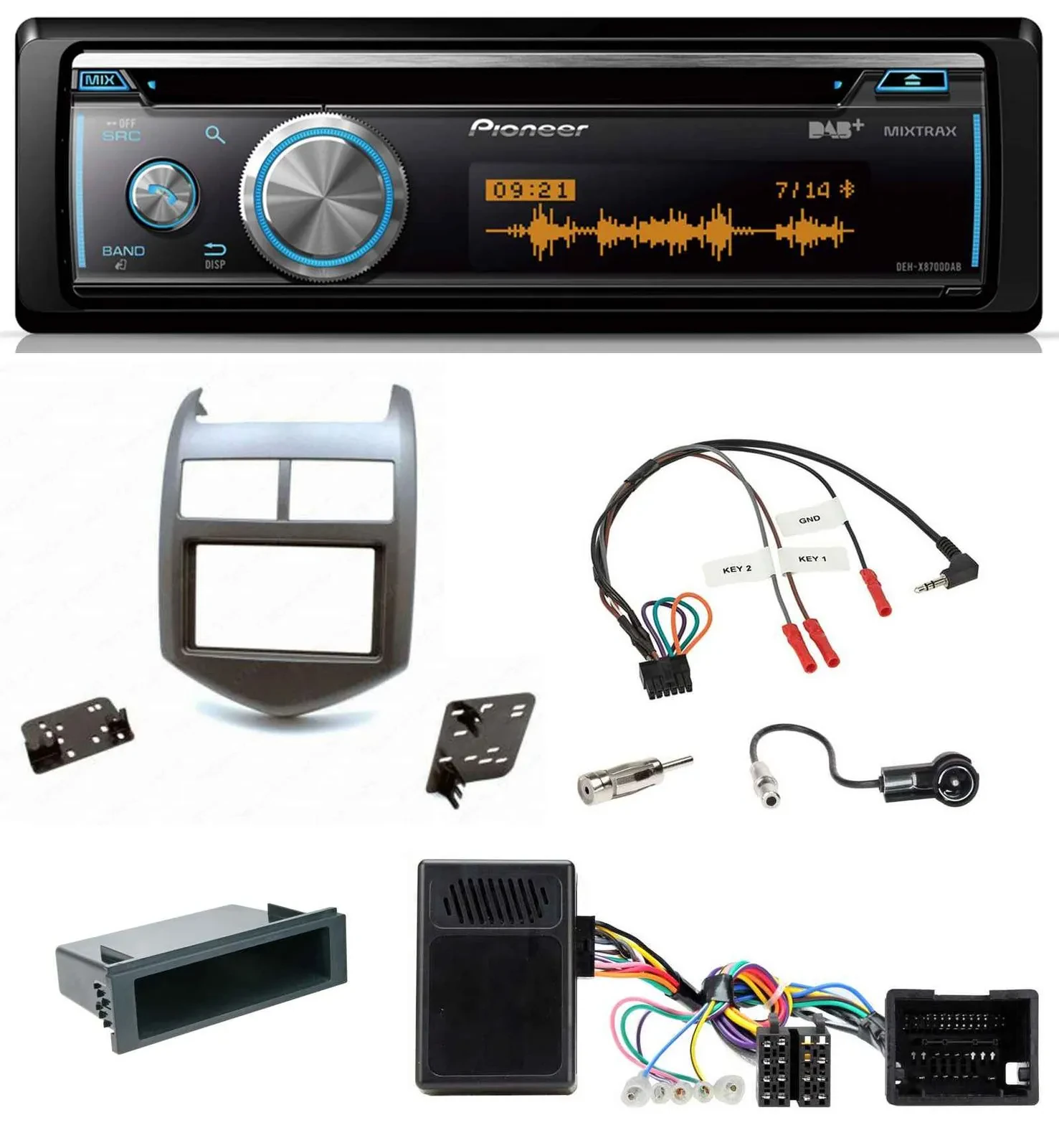 Автомагнитола для Chevrolet Aveo (с 2011) Pioneer DAB, USB, CD, Bluetooth, темно-серый