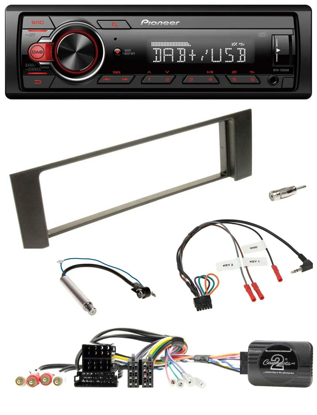 Pioneer MP3 1DIN DAB USB Lenkrad Autoradio für Audi A4 00-09 ISO Fakra teilaktiv