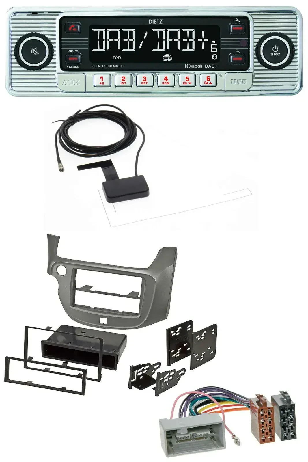 Dietz Bluetooth USB MP3 DAB Autoradio für Honda Jazz (ab 2009) - silber