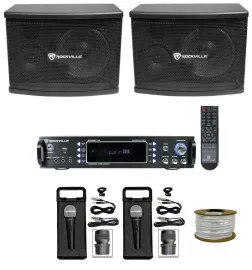 Pair Rockville KPS65 6.5" 400w Karaoke/Pro Speakers+Bluetooth Amplifier+(2) Mics