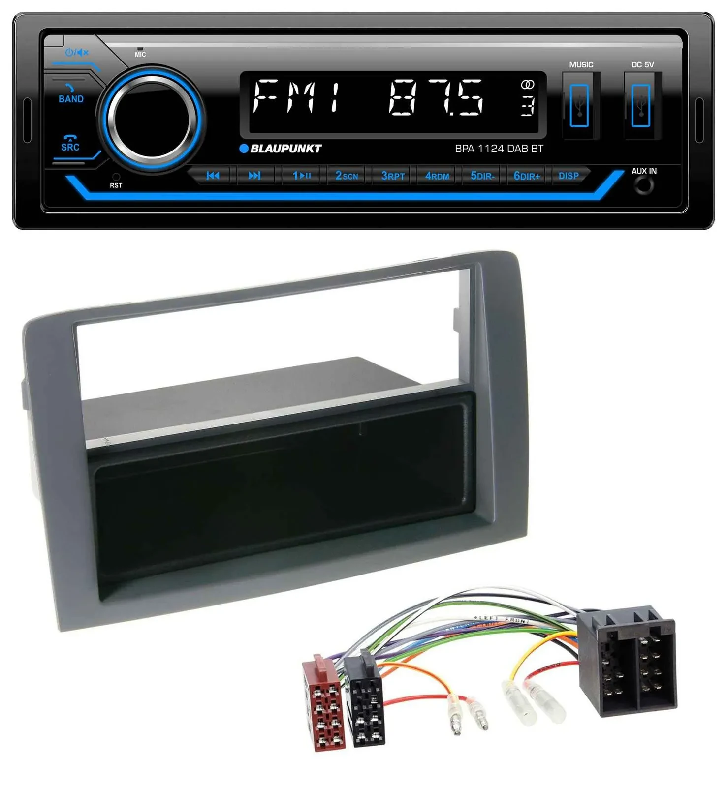 Blaupunkt Bluetooth USB DAB MP3 Autoradio für Fiat Idea (350, 03-11) - grau