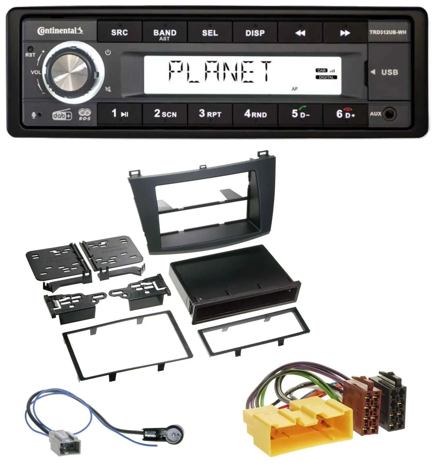 Continental USB 1DIN AUX DAB MP3 Autoradio für Mazda 3 (ab 2009)