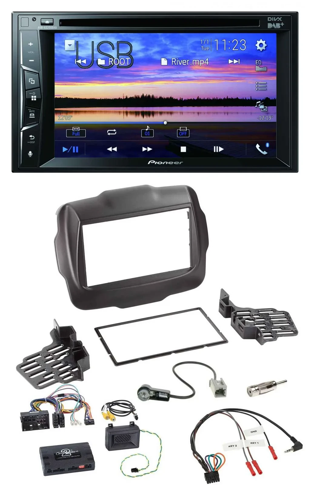 Pioneer Bluetooth 2DIN USB DVD DAB Lenkrad Autoradio für Jeep Renegade ab 2015