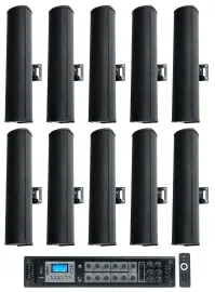 Rockville RCS650-6 70v Commercial Bluetooth Amplifier + (10) Line Array Speakers