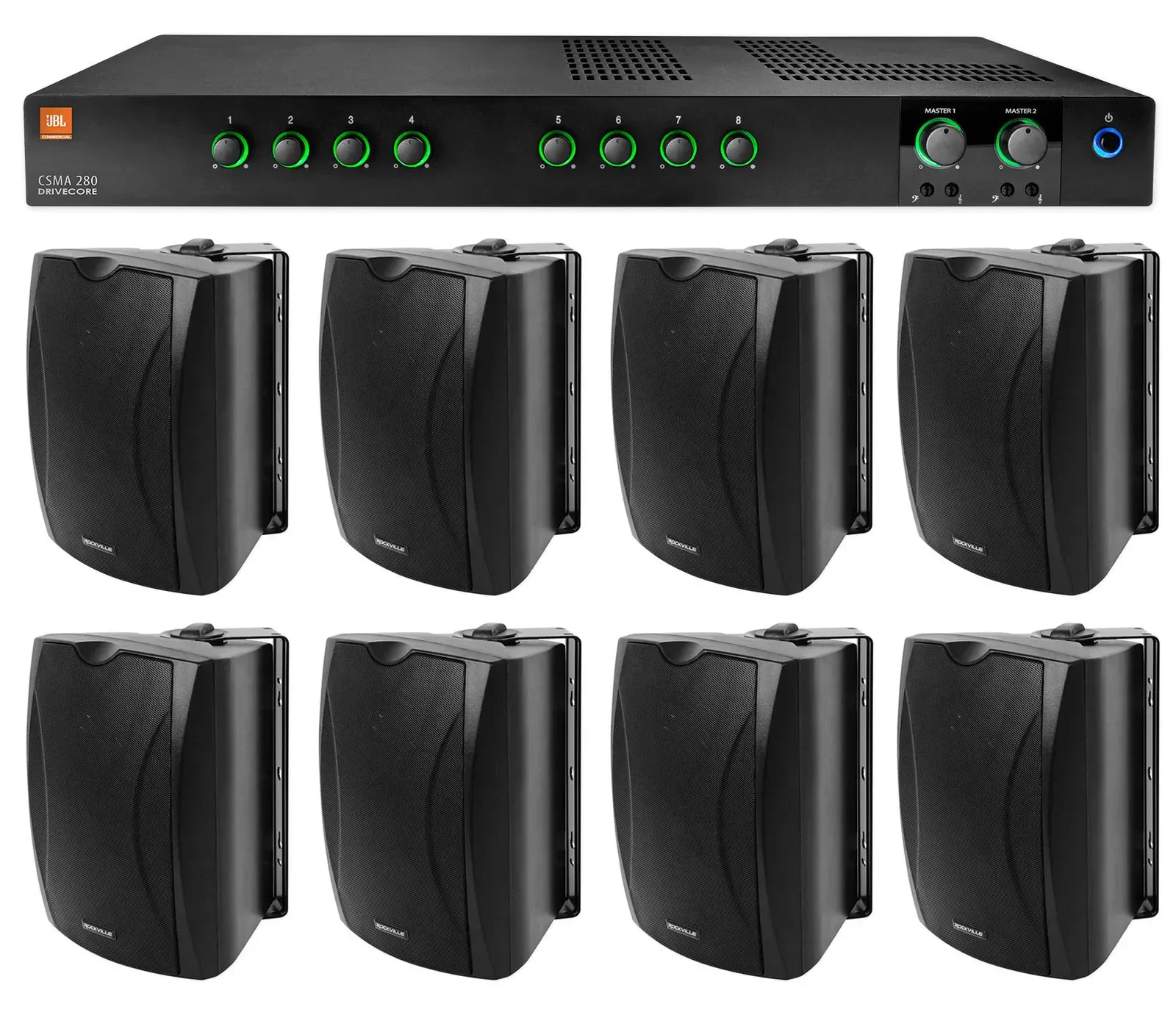 Настенная акустика JBL WET-6B Black с усилителем (8 штук)