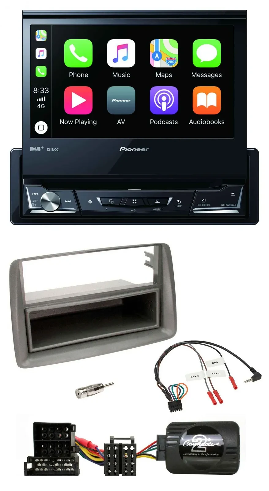 Pioneer DVD Bluetooth DAB USB Lenkrad Autoradio für Alfa GT 147 Ablage silber