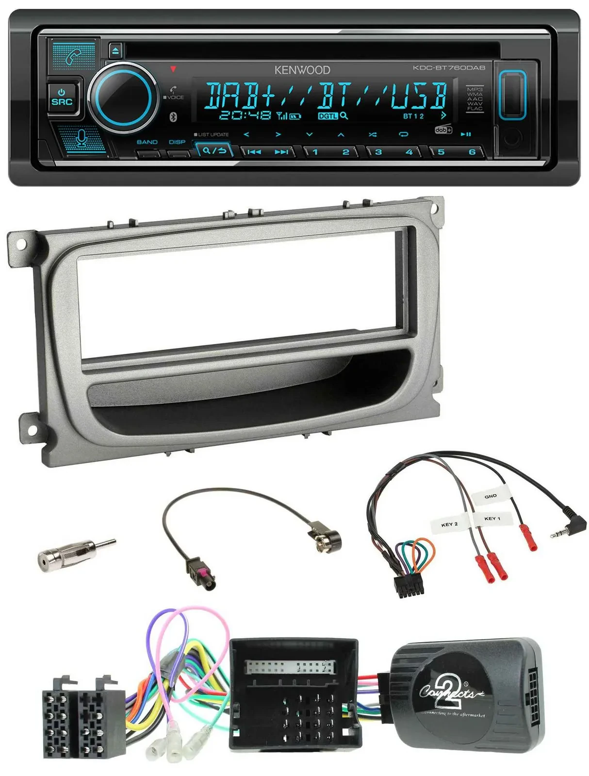 Kenwood Lenkrad Bluetooth DAB USB CD Autoradio für Ford S-Max Mondeo Can 07-14 A
