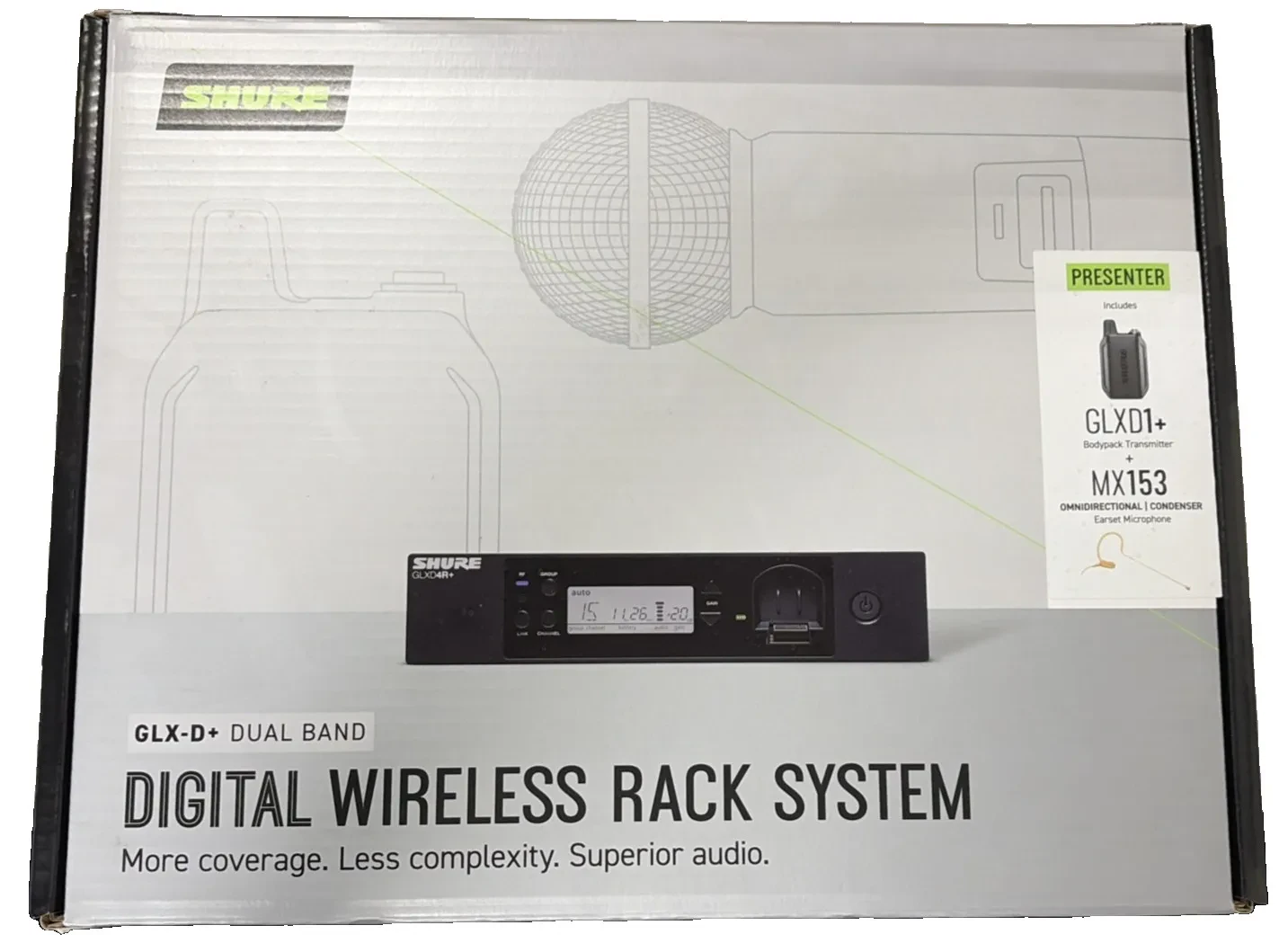 Shure GLXD14R+ Digital Wireless Rack System w MX153 Headset Microphone Z3 Band