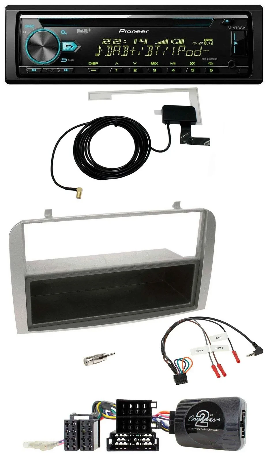 Автомагнитола Pioneer CD/USB/DAB для Alfa Romeo GT/147 (2007–2010), серебристая, с нишей