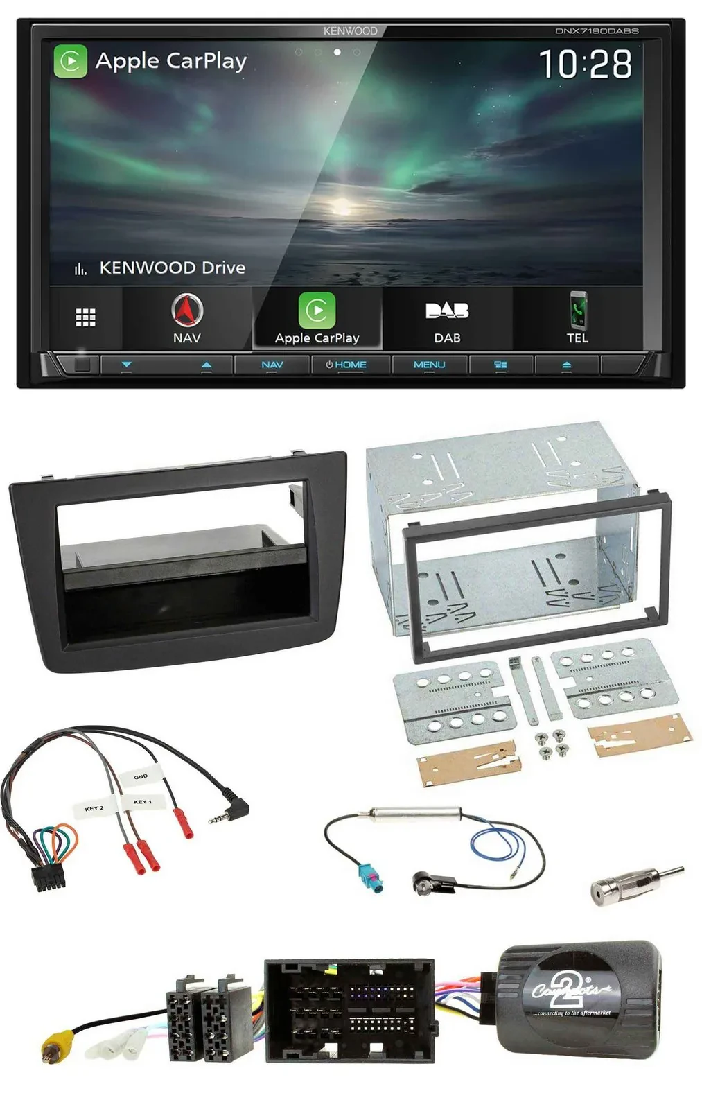 Kenwood Bluetooth USB 2DIN Lenkrad TMC DAB Navigation für Alfa Mito 14-18 schwar