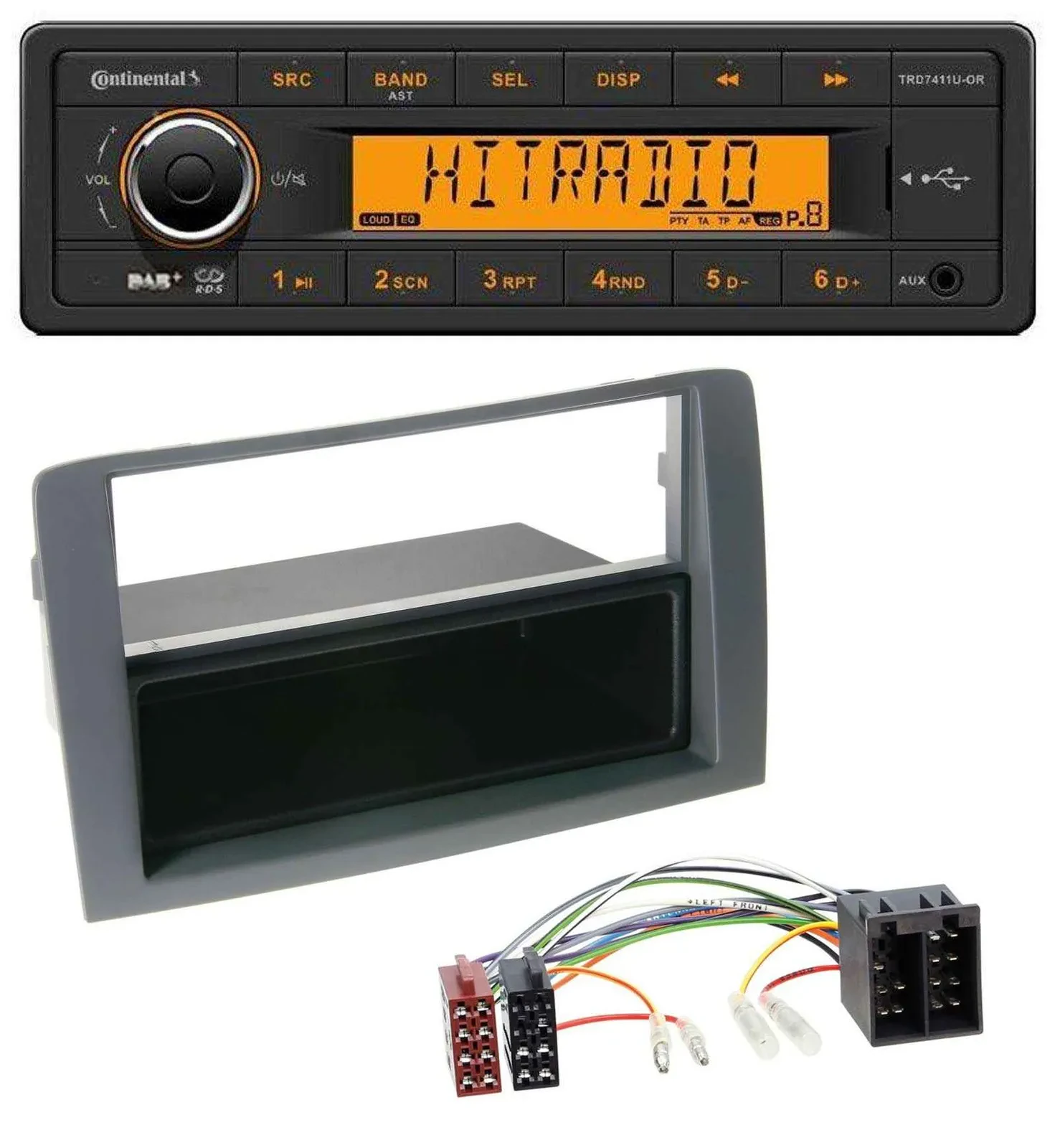 Автомагнитола Continental 1-DIN DAB, USB, AUX для Fiat Idea (350, 2003–2011), серый