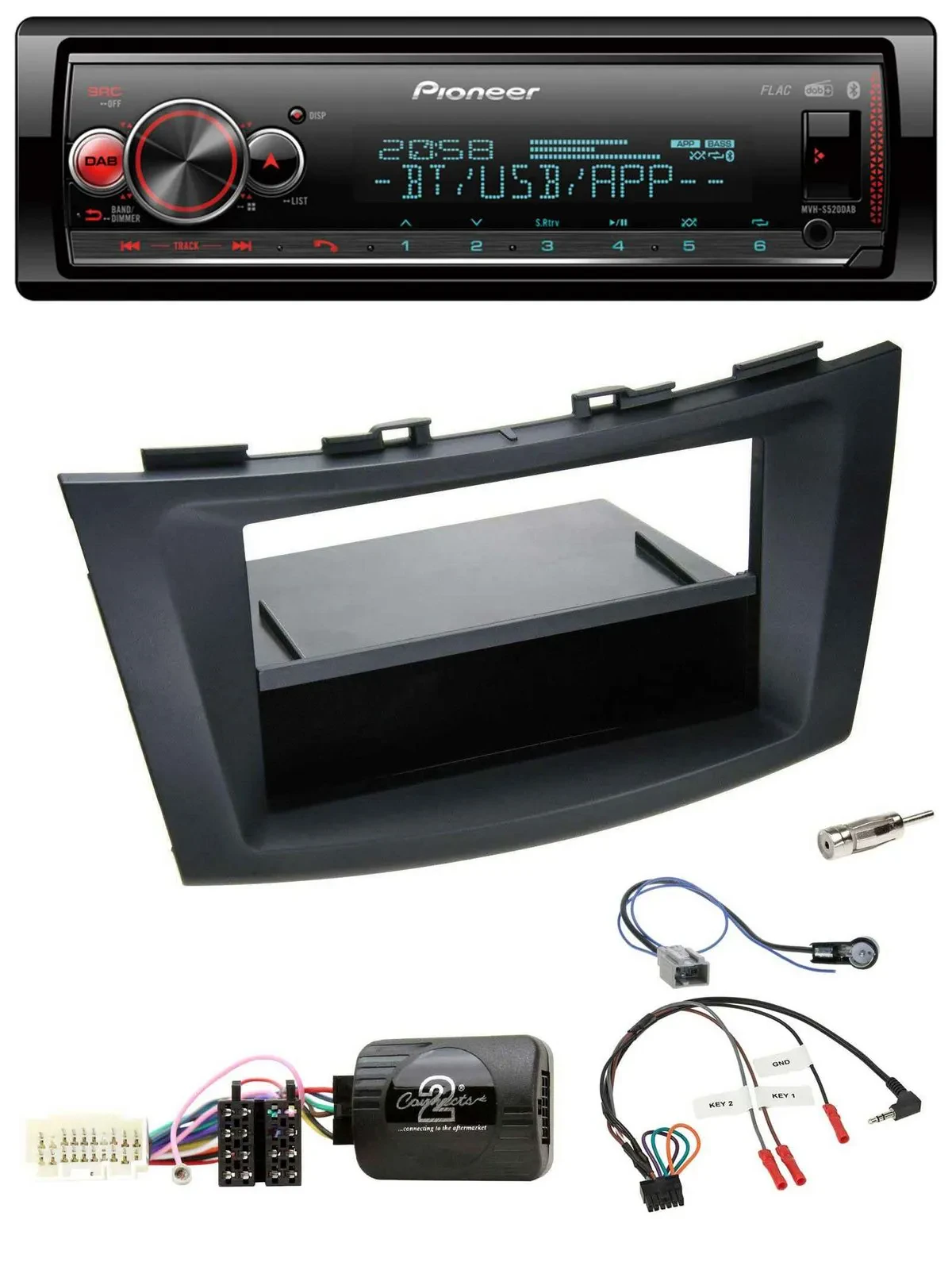 Pioneer Bluetooth USB Lenkrad DAB Autoradio für Suzuki Swift Sport ab 2011 schwa