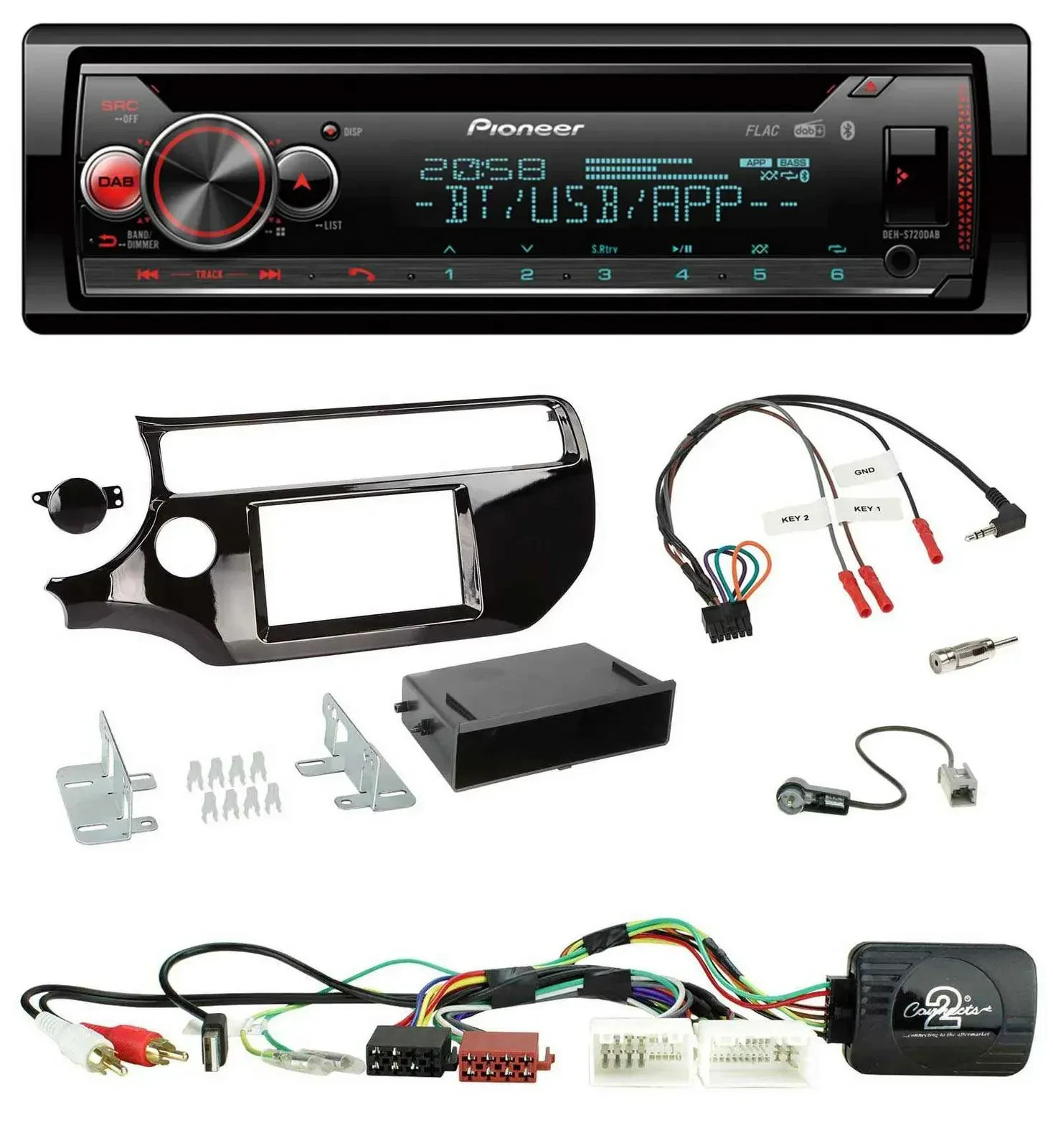 Автомагнитола Pioneer CD, Bluetooth, USB, DAB, для Kia Rio UB (с 03/2015), черный глянец
