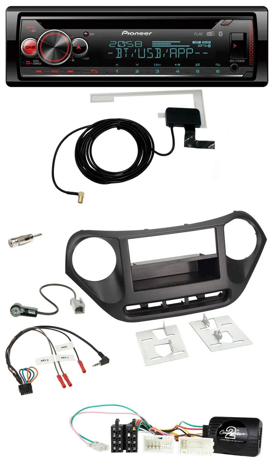 Автомагнитола для Hyundai i10 (с 2014) Pioneer DAB/CD/USB/Bluetooth, поддержка управления с руля, черный