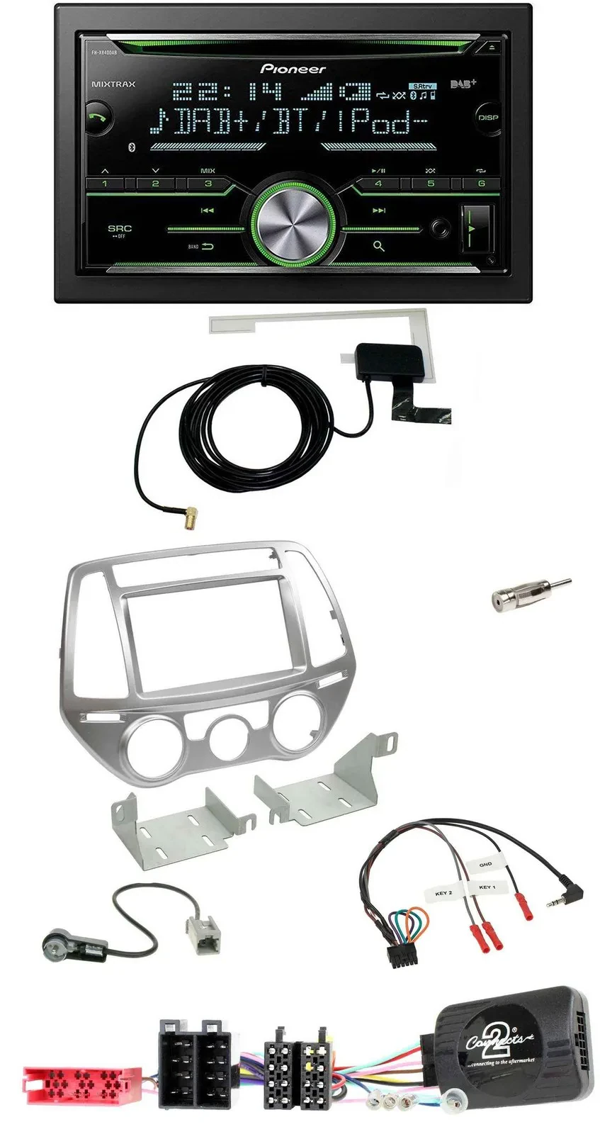 Автомагнитола для Hyundai i20 (2012–2014) Pioneer 2DIN, CD, USB, Bluetooth, DAB, совместимая с кнопками на руле