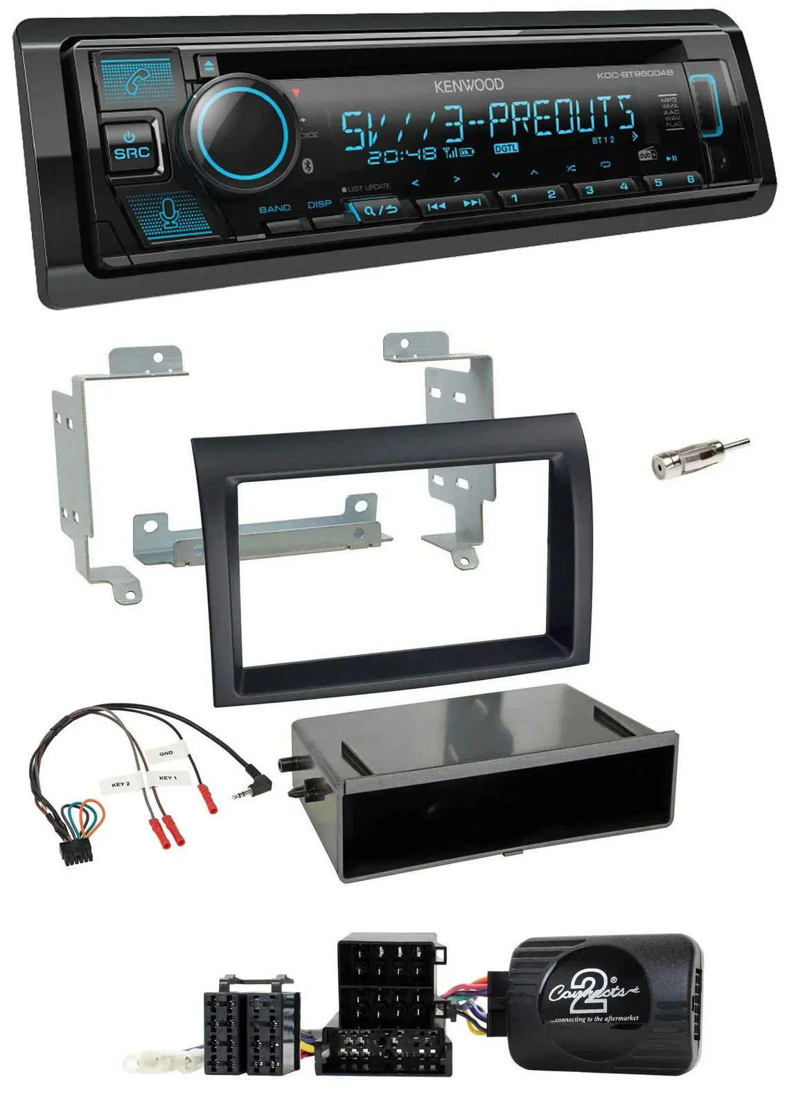 Kenwood Bluetooth USB CD Lenkrad DAB Autoradio für Fiat Ducato 06-08 schwarz