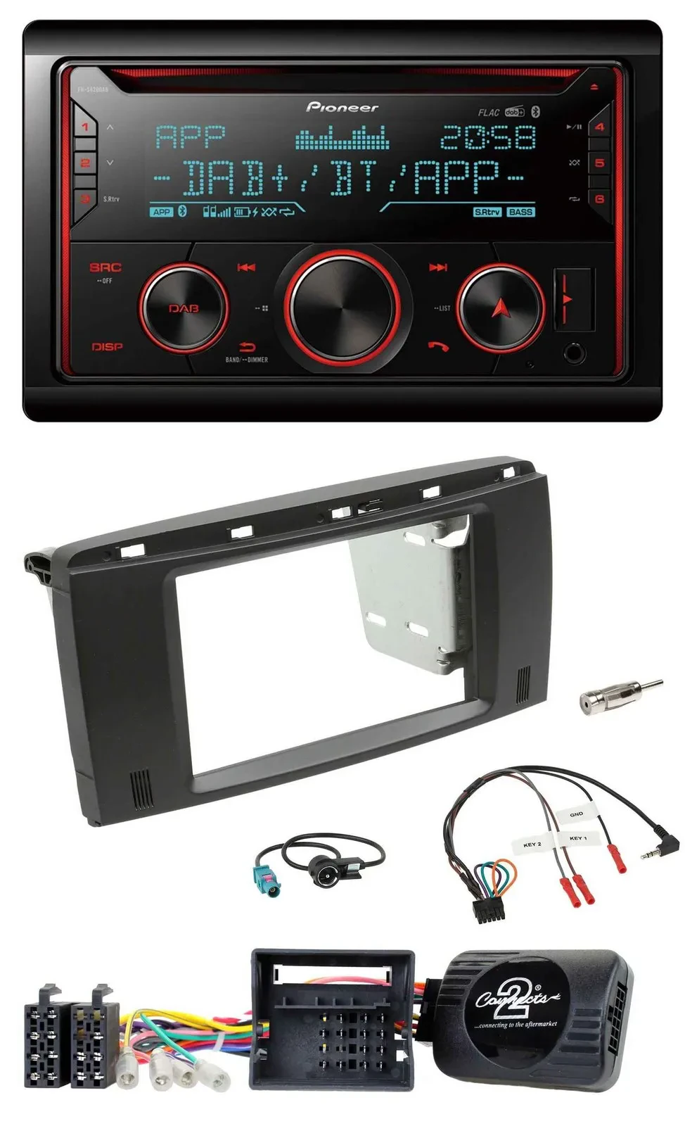 Автомагнитола Pioneer 2DIN, DAB, Bluetooth, USB, CD для Mercedes R-Class с управлением с руля