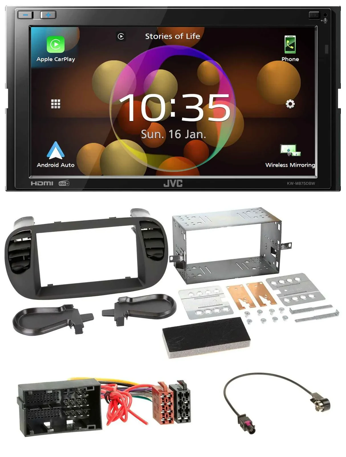 JVC DAB MP3 2DIN Bluetooth USB Autoradio für Fiat 500 ab 12 soft touch