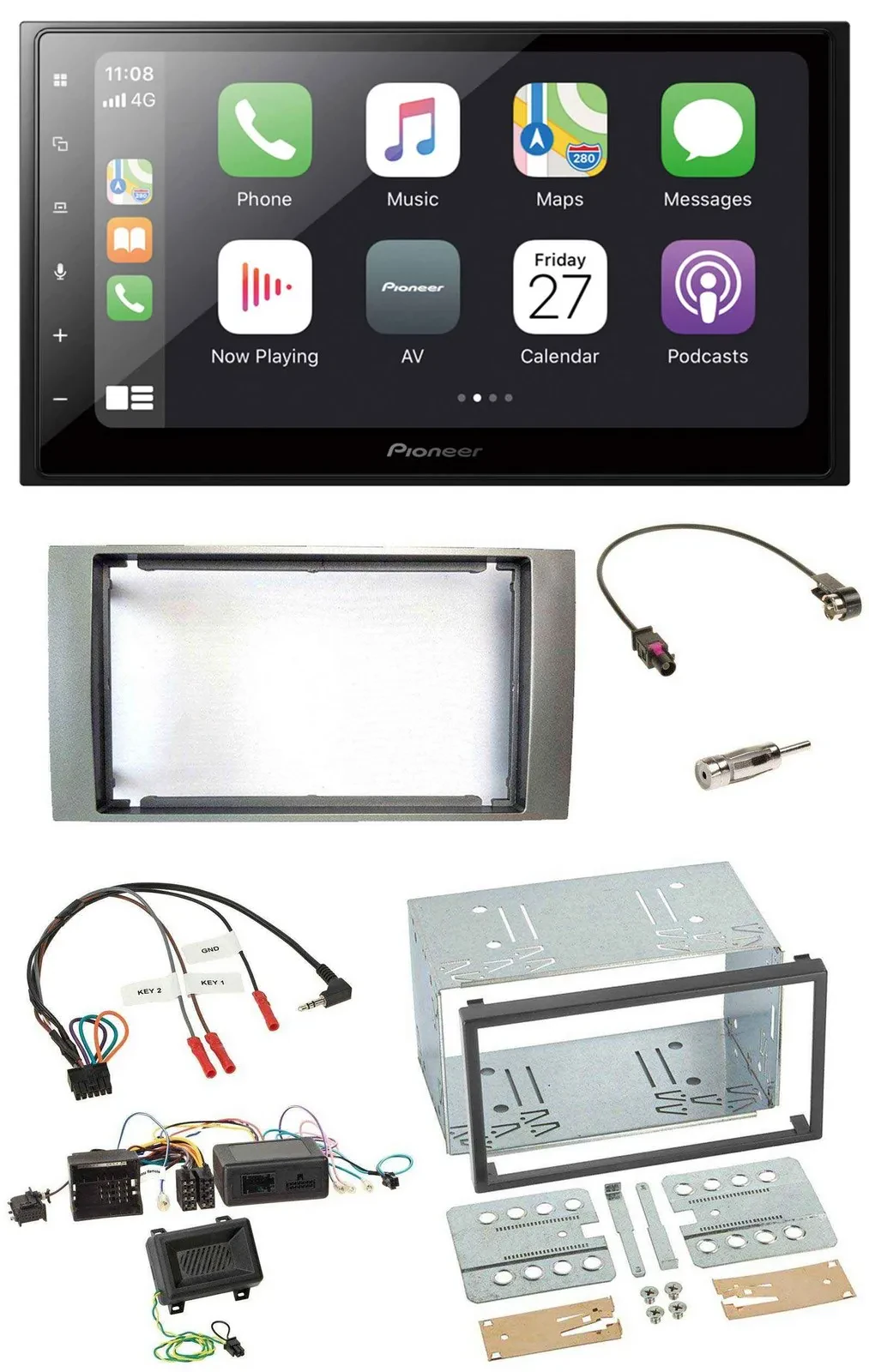 Pioneer Lenkrad Bluetooth DAB 2DIN USB Autoradio für Ford Kuga 2008-2012 silber