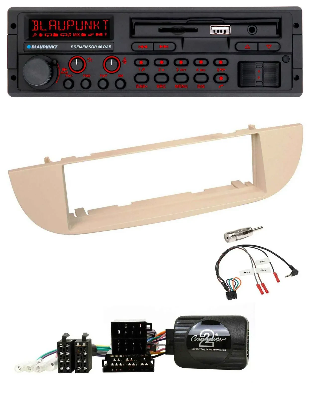 Автомагнитола Blaupunkt USB, Bluetooth, DAB, SD, поддержка управления на руле для Fiat 500 (с 2007) перламутрово-серый