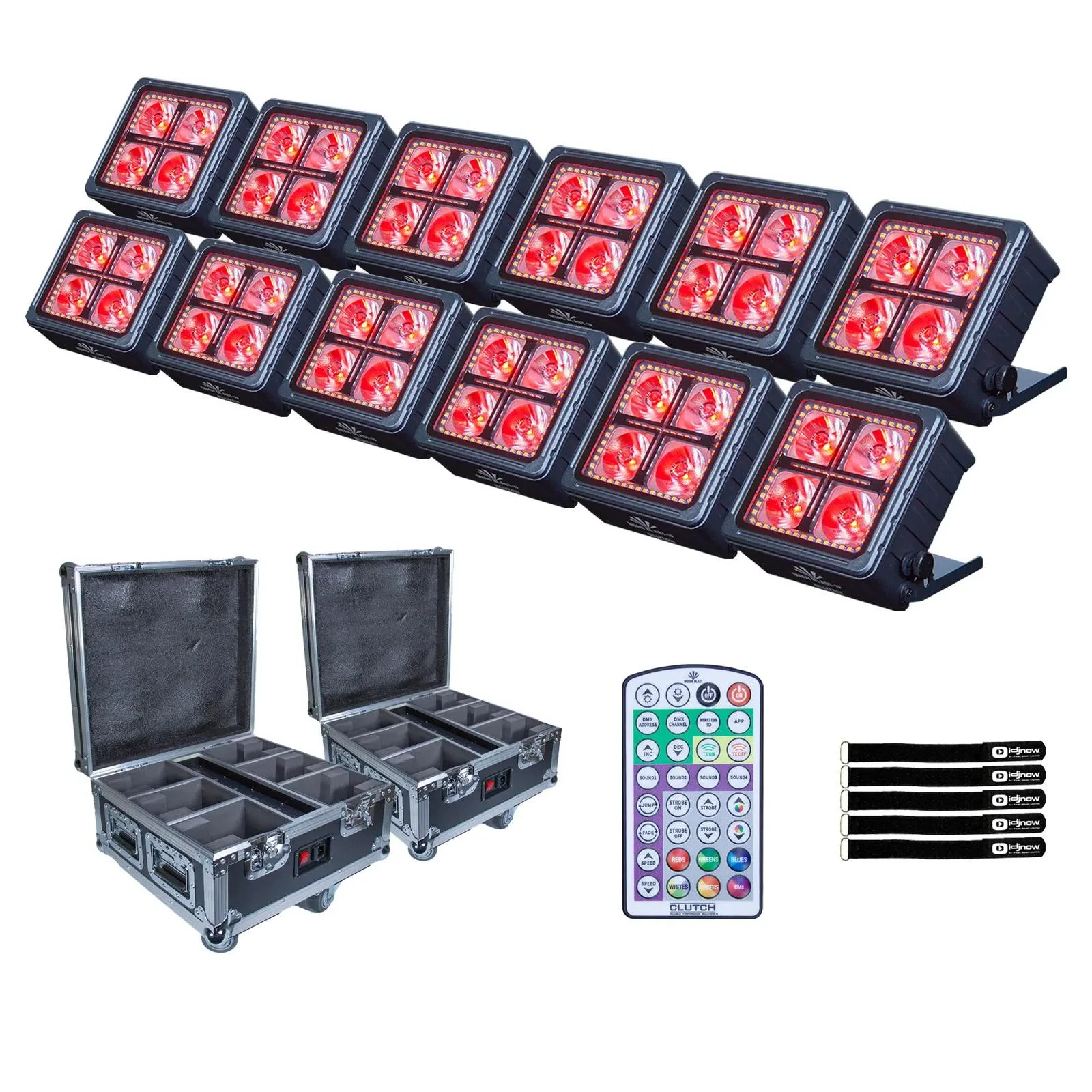 Прожектор для DJ Clutch QUADBLAST-IP-12PK 4x12W RGBWA+UV, IP65, аккумуляторный (набор, 12 шт.) с жёсткими кейсами