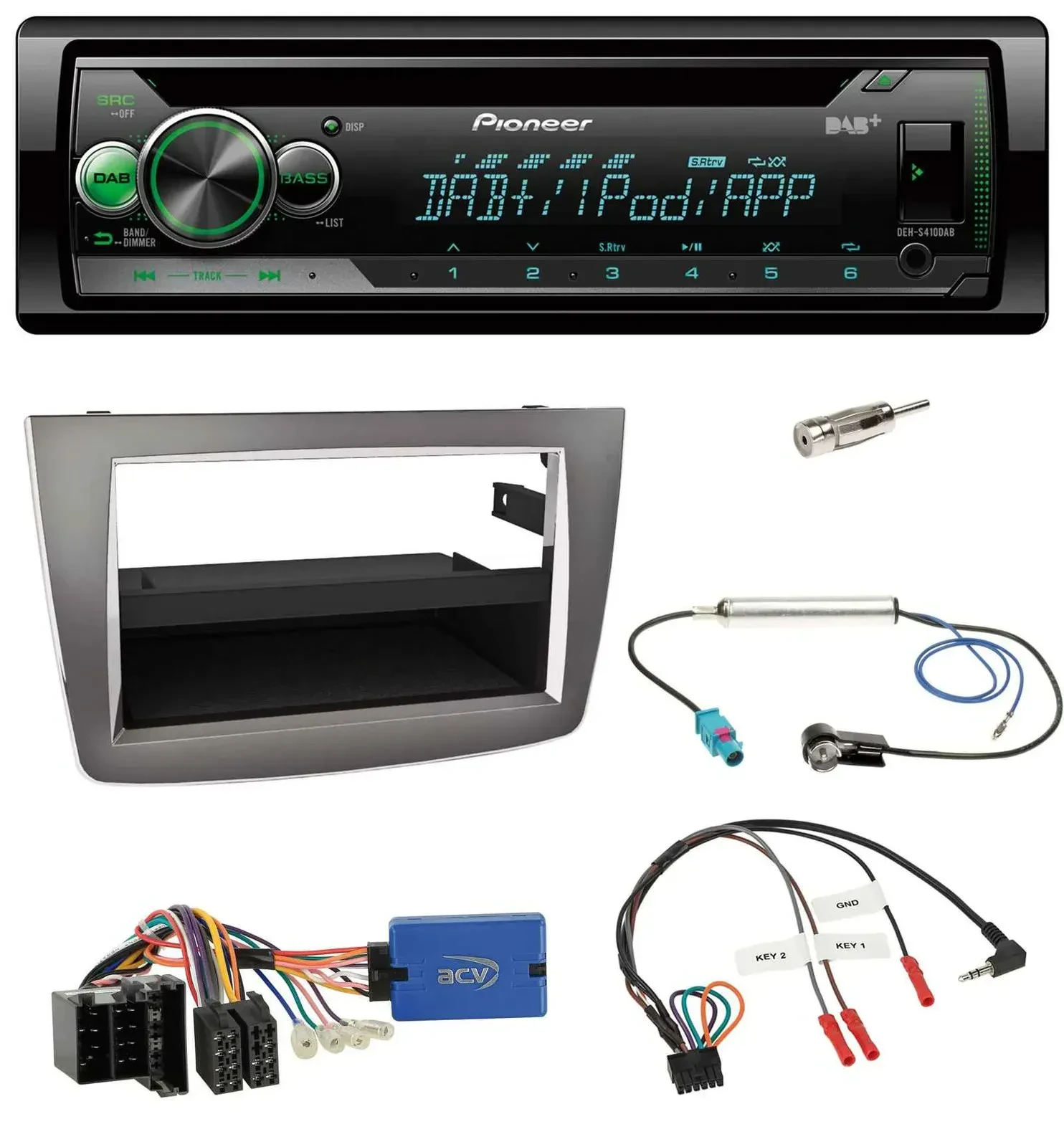 Автомагнитола Pioneer CD, USB, MP3, DAB, поддержка кнопок на руле, для Alfa Romeo Mito (955) 2013–2018, цвет серебристый, ISO