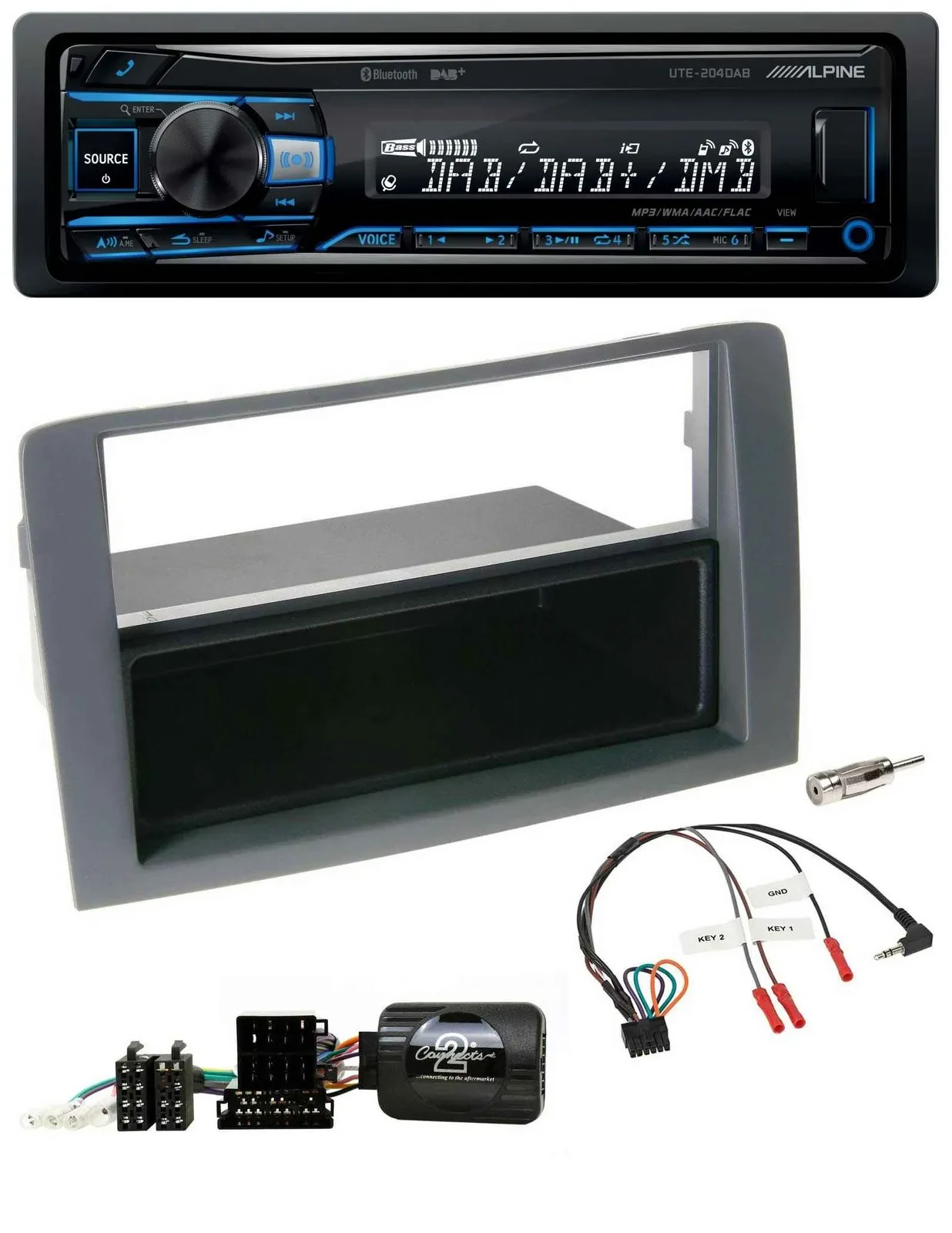 Alpine USB Bluetooth DAB Lenkrad Autoradio für Fiat Idea 2006-2011 grau