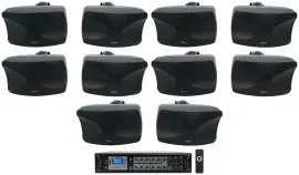 (10) Rockville WET-44 PRO Dual 4" 4-Way Swivel 70V Black Commercial Speakers+Amp