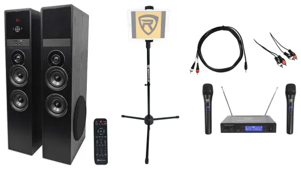 Rockville Bluetooth Home Theater/Karaoke Machine System+(2) Mics+Subs+iPad Stand