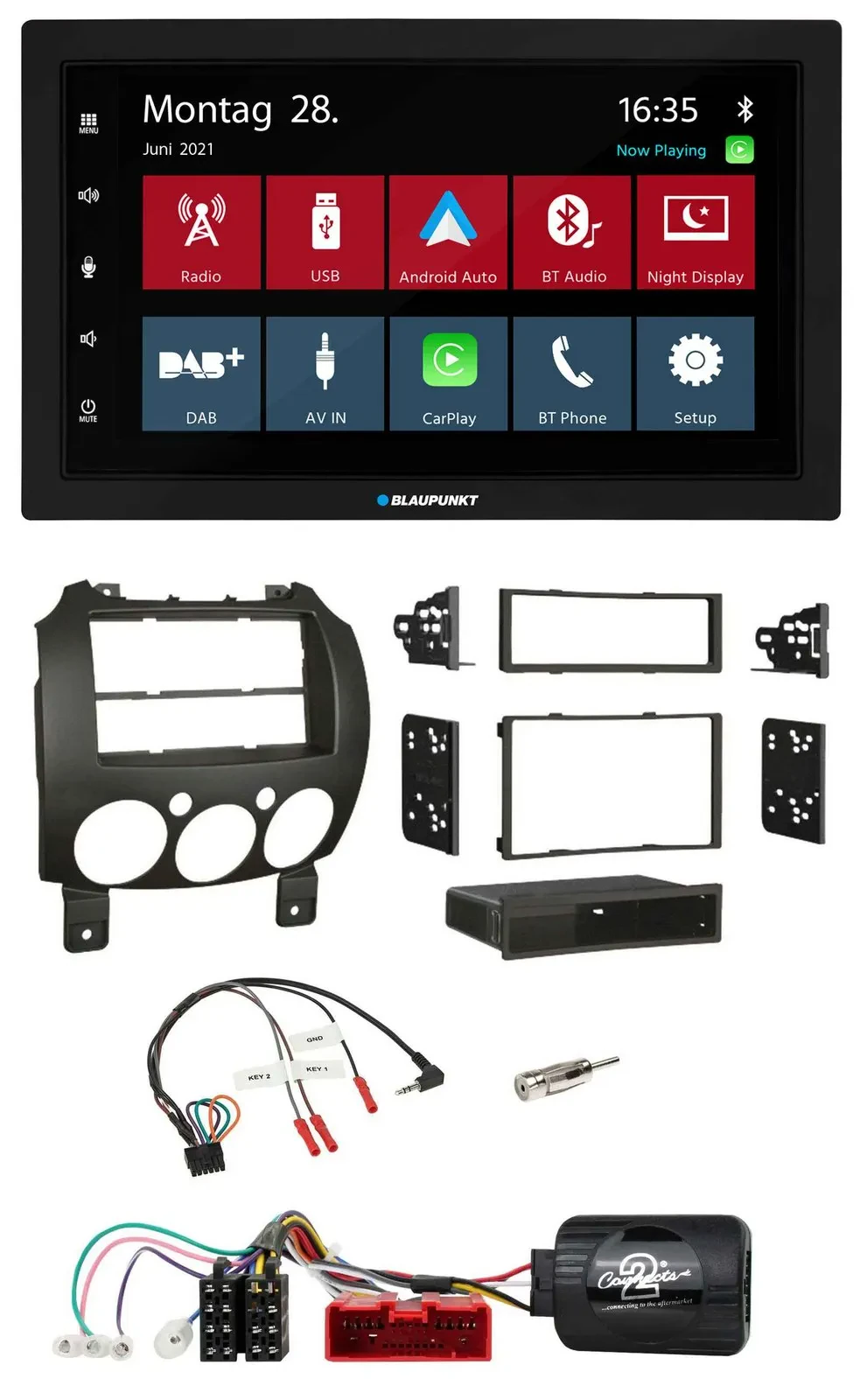Blaupunkt Lenkrad Bluetooth DAB 2DIN USB Autoradio für Mazda 2 2007-2014